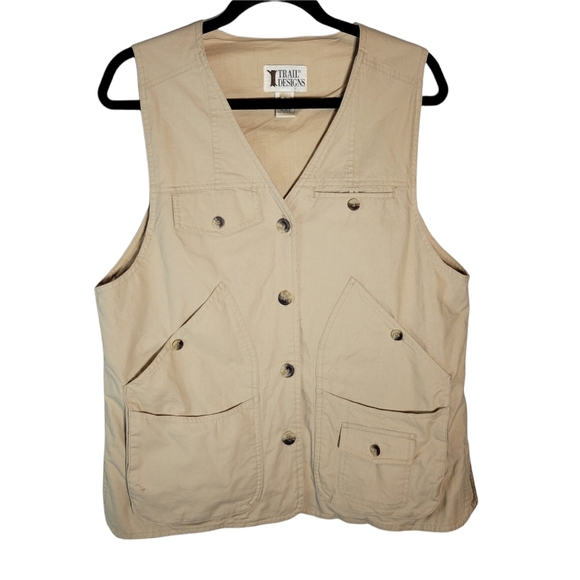Trail Designs tan cotton hiking fishing hunting cargo vest Size Large - Picture 7 of 7
